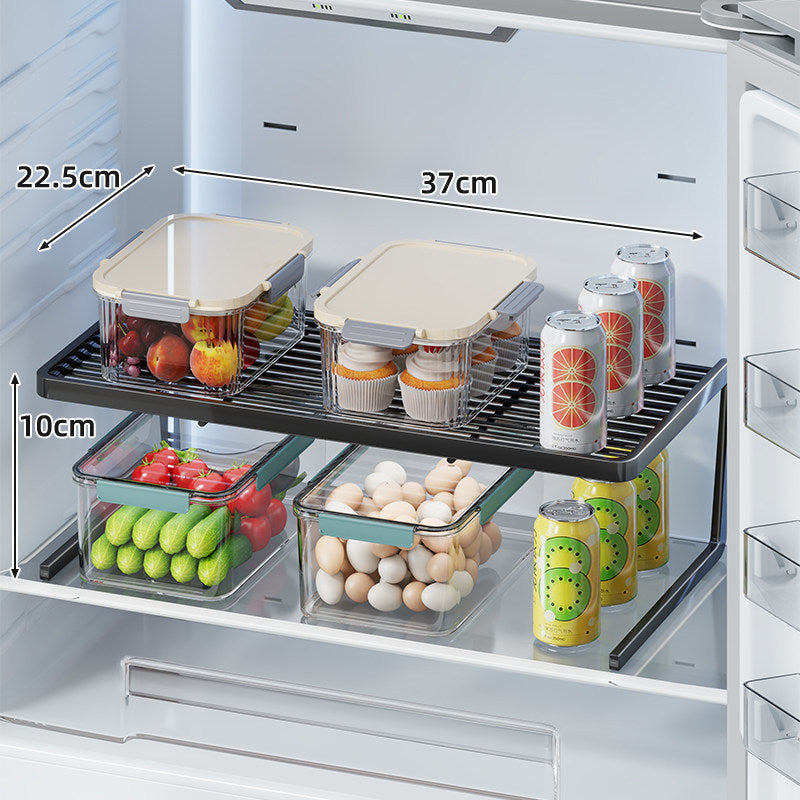 Compact Refrigerator Shelf Riser Organizer with Slatted Upper Shelf