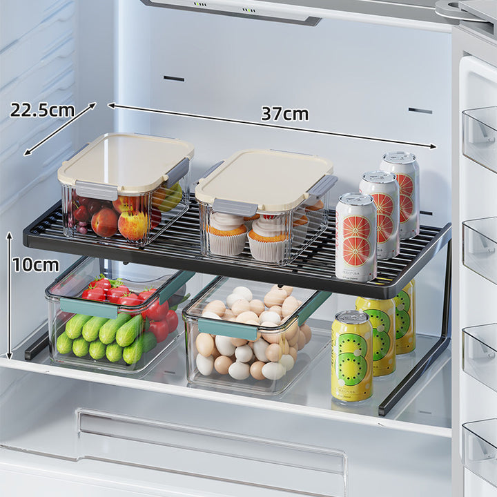 Compact Refrigerator Shelf Riser Organizer with Slatted Upper Shelf