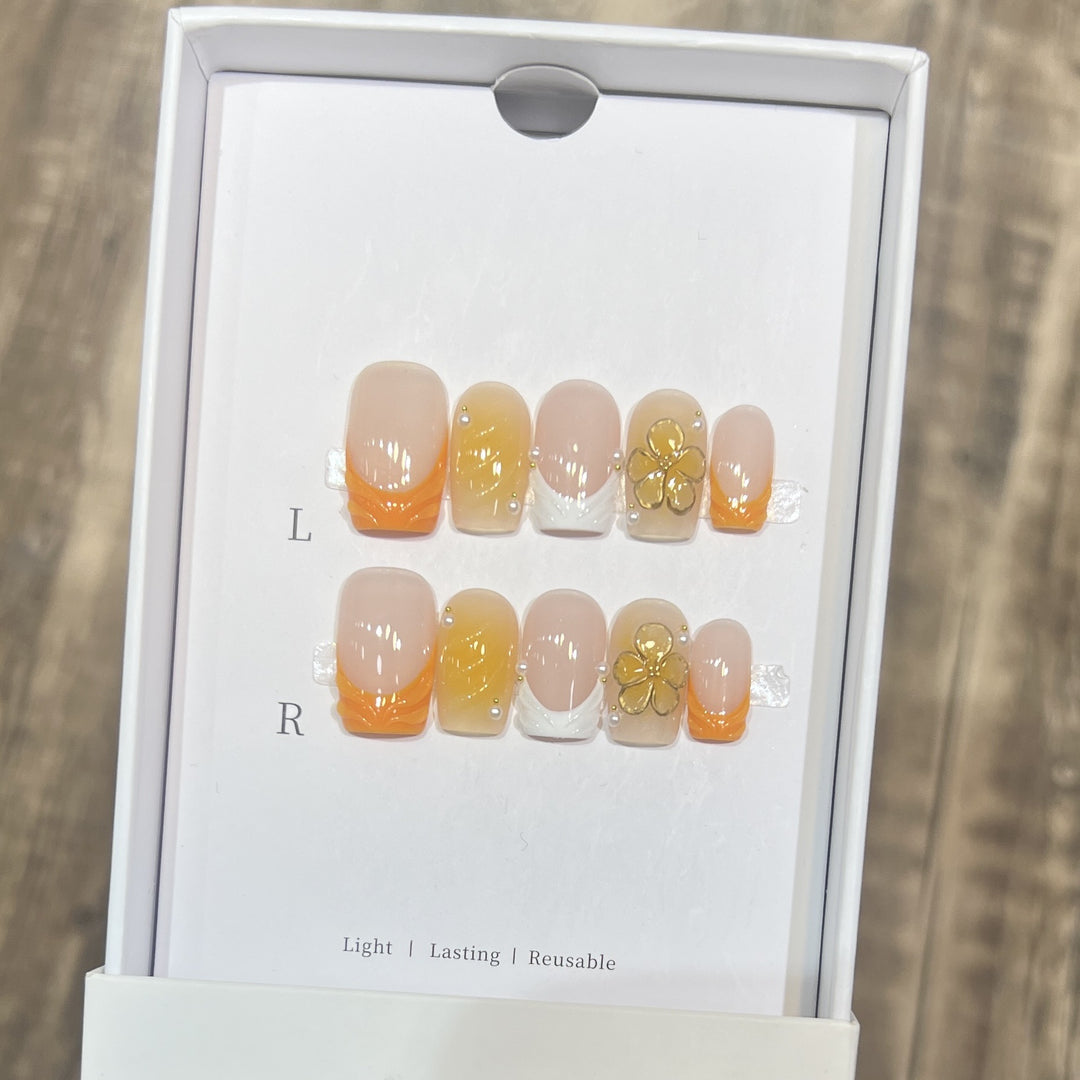Elegant Stiletto Press-On Nail Set with Floral Accents Stornfield