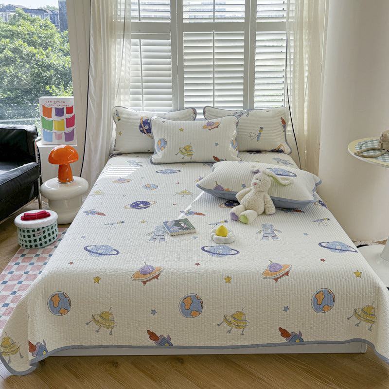 Quilted Space-Themed Bedspread Set with Pillow Shams