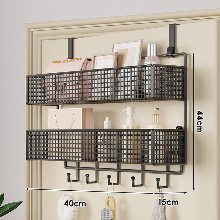 Over-Door Double-Tier Grid Hanging Storage Basket