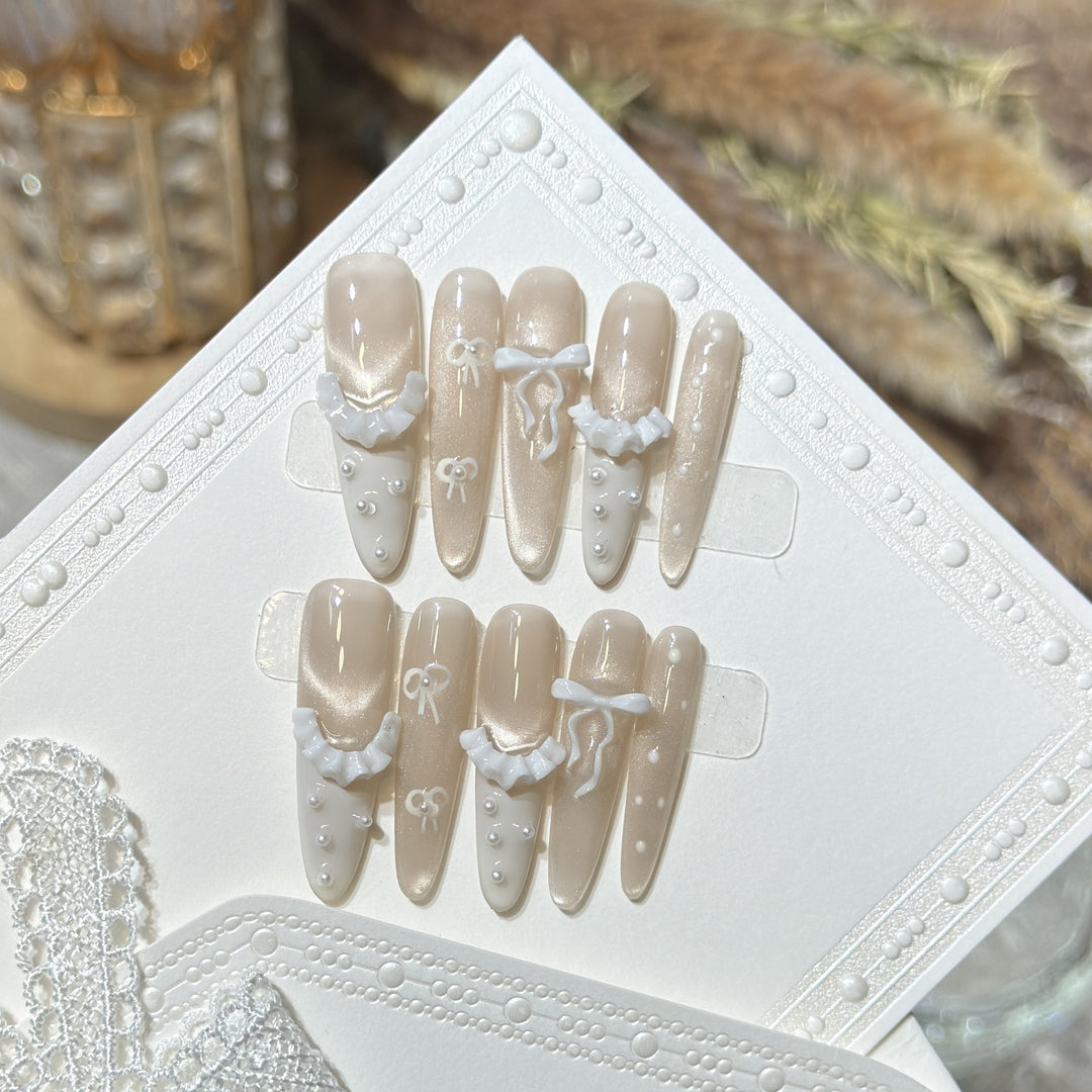 Elegant Press-On Nail Set with Ruffled Accents Stornfield