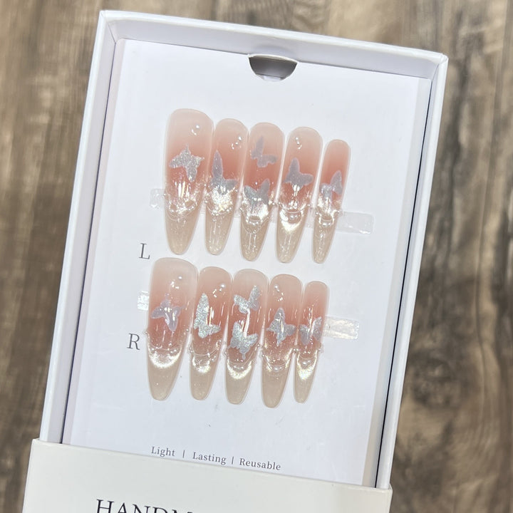 Artistic Stiletto Press-On Nail Set with Butterfly Design Stornfield