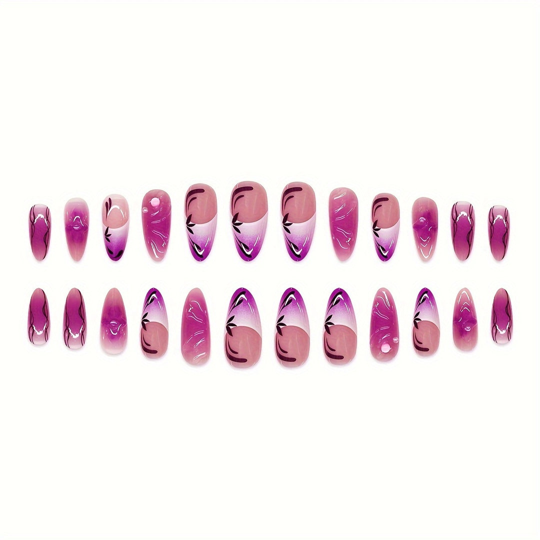 Artistic Stiletto Press-On Nail Extensions with Floral Design Stornfield