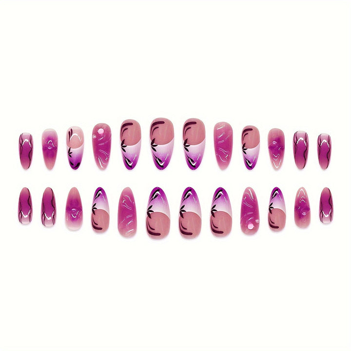 Artistic Stiletto Press-On Nail Extensions with Floral Design Stornfield