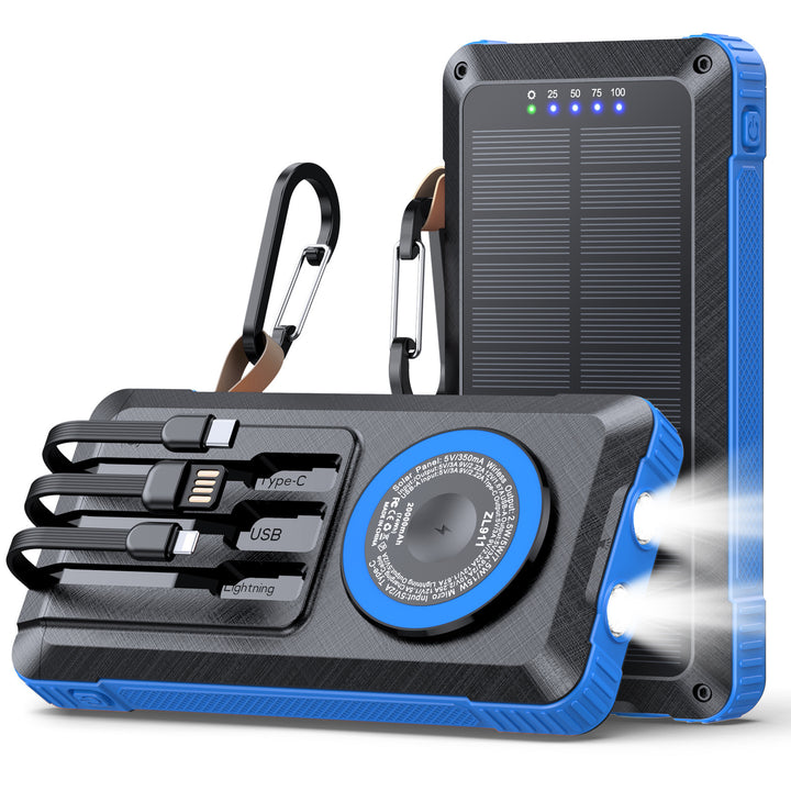 Solar Powerbank with Multifunctional LED Light and Integrated Charging Cable Stornfield