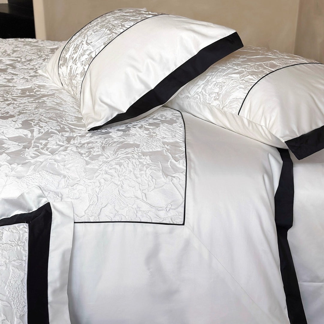 Textured Floral Matelassé Duvet Cover Set with Contrast Piped Border and Euro Shams