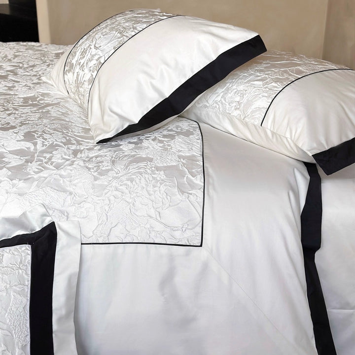 Textured Floral Matelassé Duvet Cover Set with Contrast Piped Border and Euro Shams