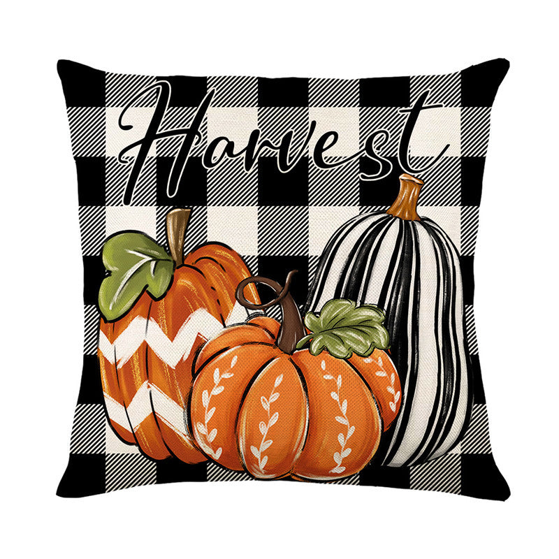 Decorative Throw Pillow Cover Autumn Pumpkin Thankful Buffalo Check Accent Case