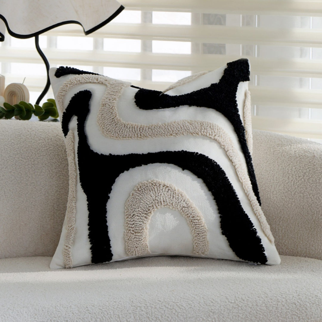 Square Boho cushion cover with diagonal teddy relief, fringes, and corner tassels Stornfield