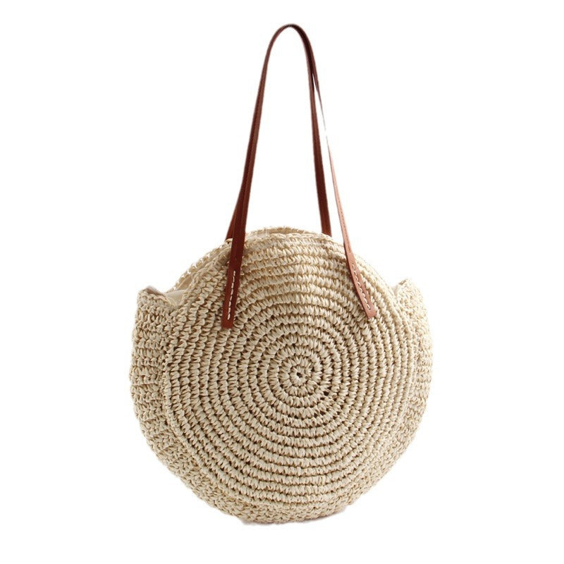 Round Bast Bag with Elegant Leather Handles Stornfield
