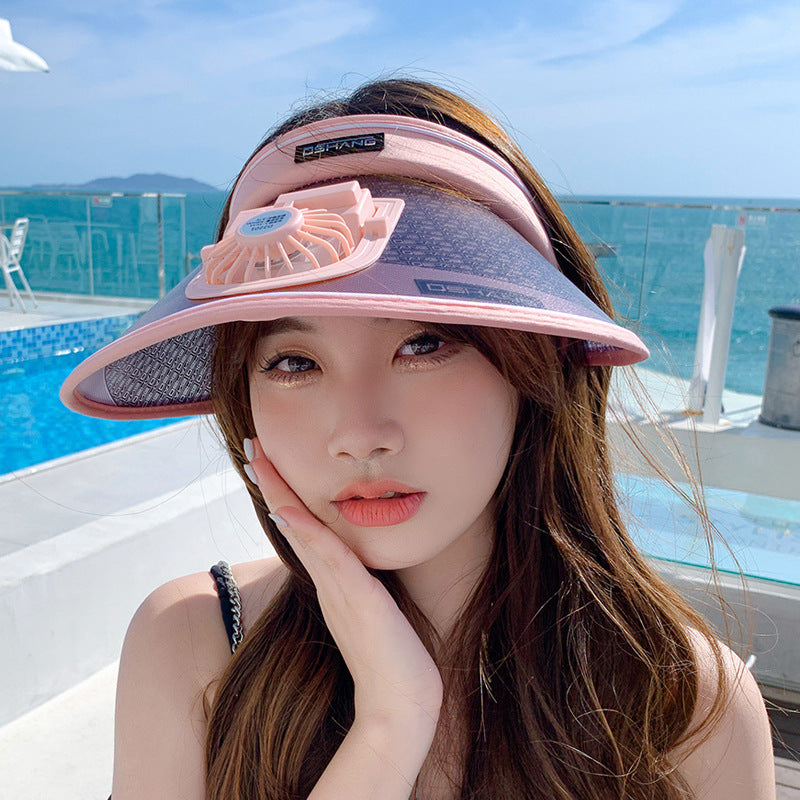 Breathable sun visor for with integrated, quietly running fan and adjustable headband Stornfield