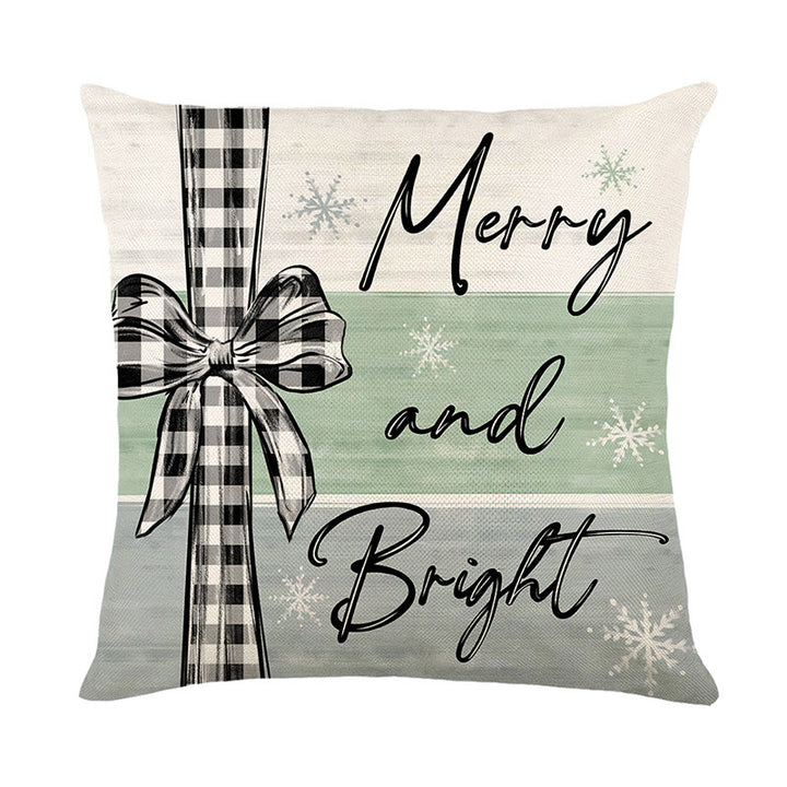 Square Linen-Blend Holiday Cushion Cover with Watercolor Evergreen Forest and Berry Accent