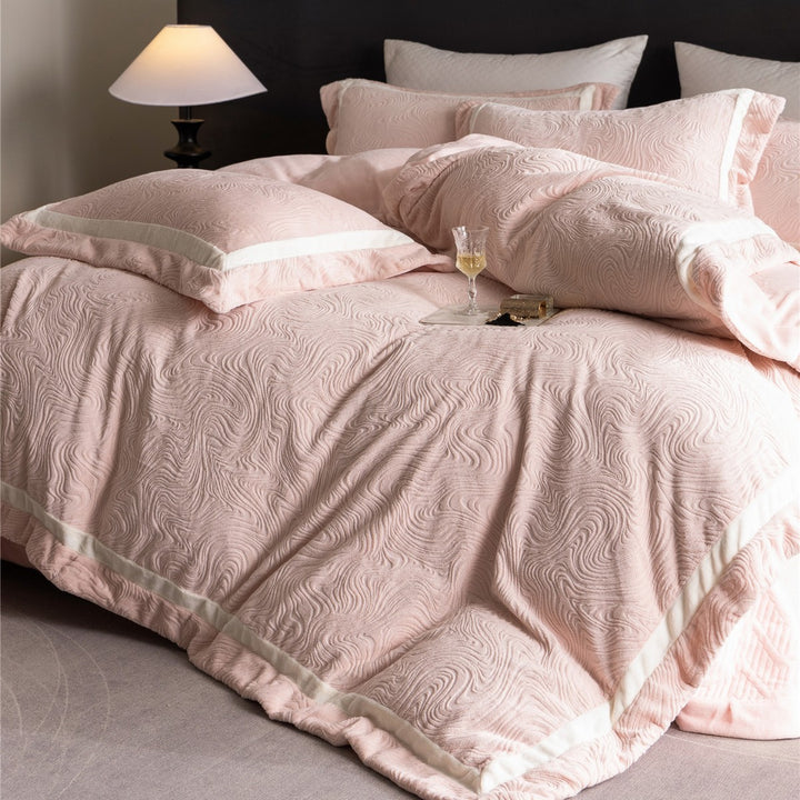 Embossed Swirl-Textured Duvet Cover Set with Contrast Border