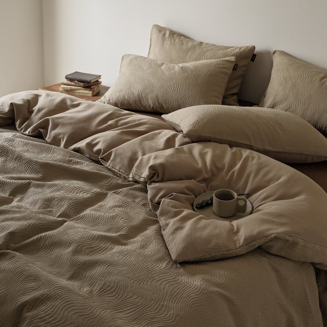 Textured Wavy-Quilted Cotton-Look Duvet Cover and Pillowcase Set