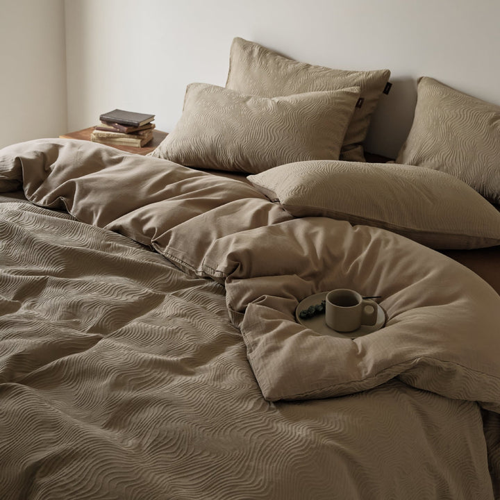 Textured Wavy-Quilted Cotton-Look Duvet Cover and Pillowcase Set
