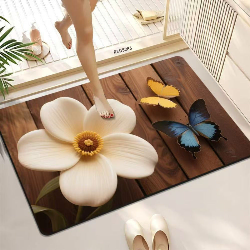 3D Butterfly Pattern Bath Mat