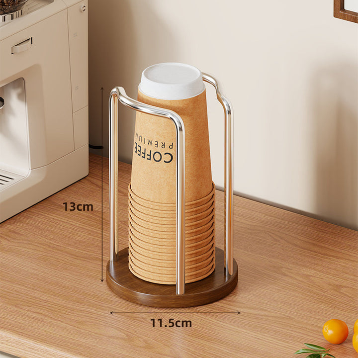 Countertop Paper Cup Dispenser with Wooden Base and Metal Frame