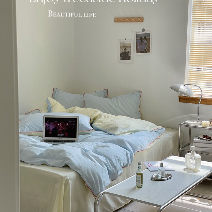 Premium cotton percale bedding set with reversible function and extra soft finish