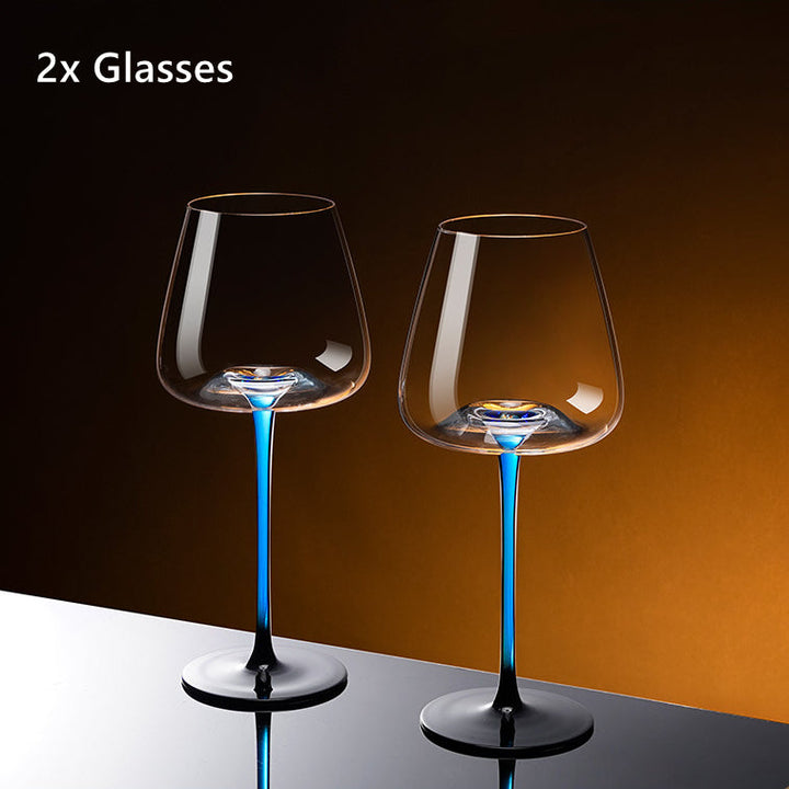 Crystal Glass Blue Stem Burgundy Wine Glass With Blue Mountain Wine Decanter Sets | Stornfield
