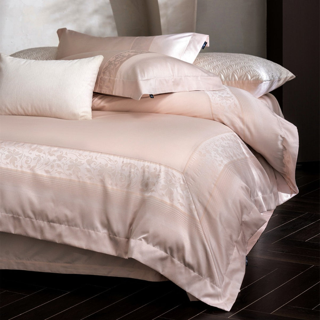 Luxury Jacquard-Trim Cotton-Sateen Duvet Cover Set with Butterfly Border & Deep-Fit Corners