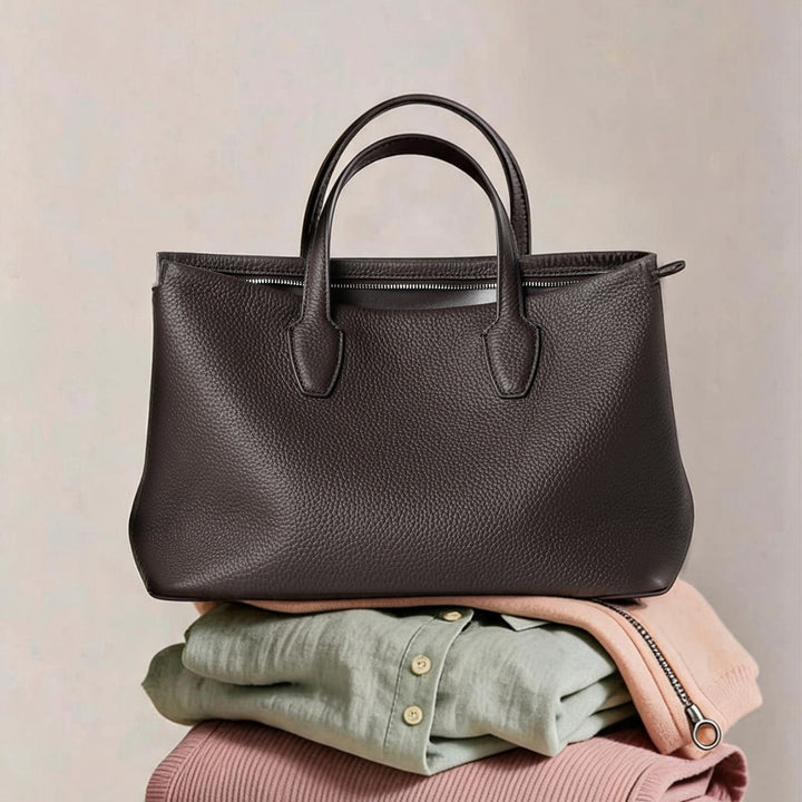 Structured Pebbled Leather Top-Zip Tote Bag