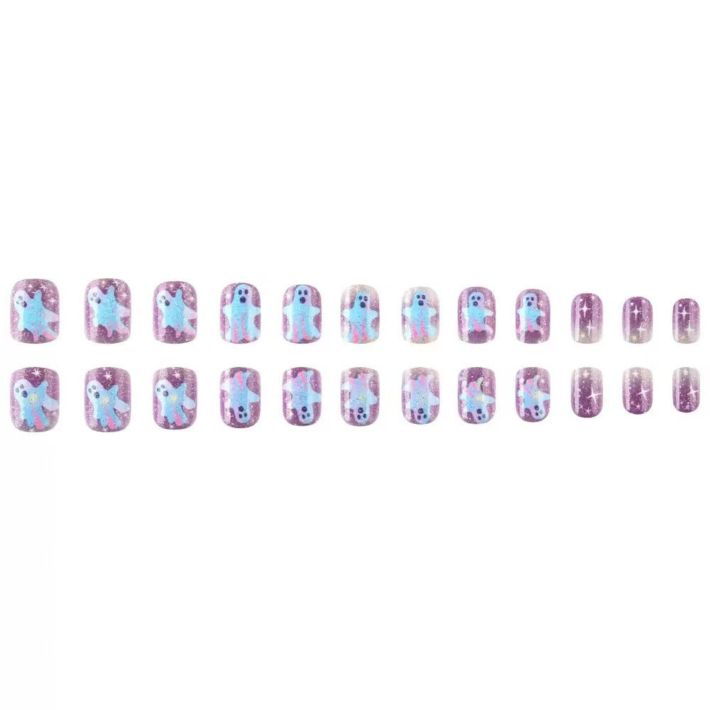 Acrylic Nail Set with Creepy Ghost Motifs Stornfield