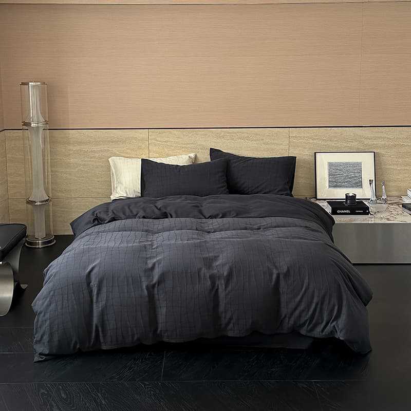 Washed Percale Cotton Duvet Cover Set with Subtle Wavy Texture and Envelope Closure