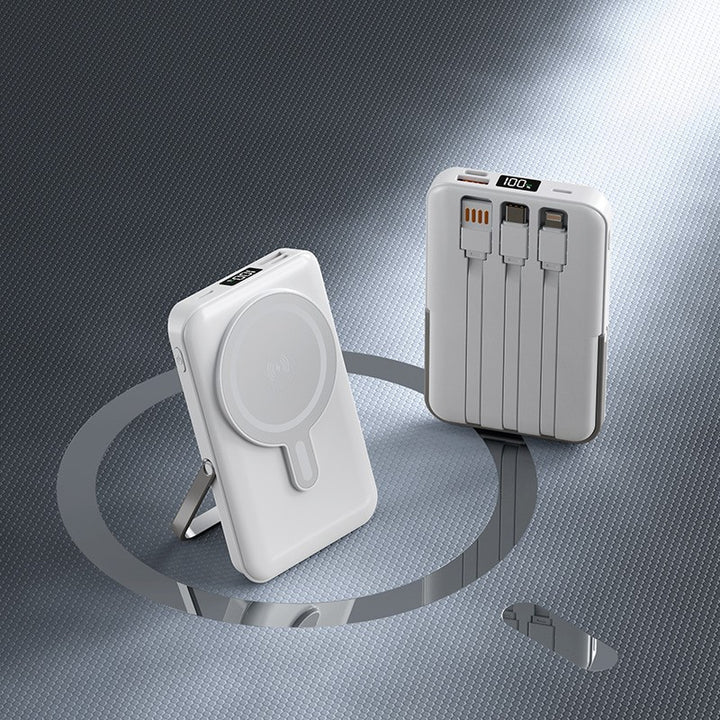 Portable power bank with integrated charging cable and wireless charging function Stornfield