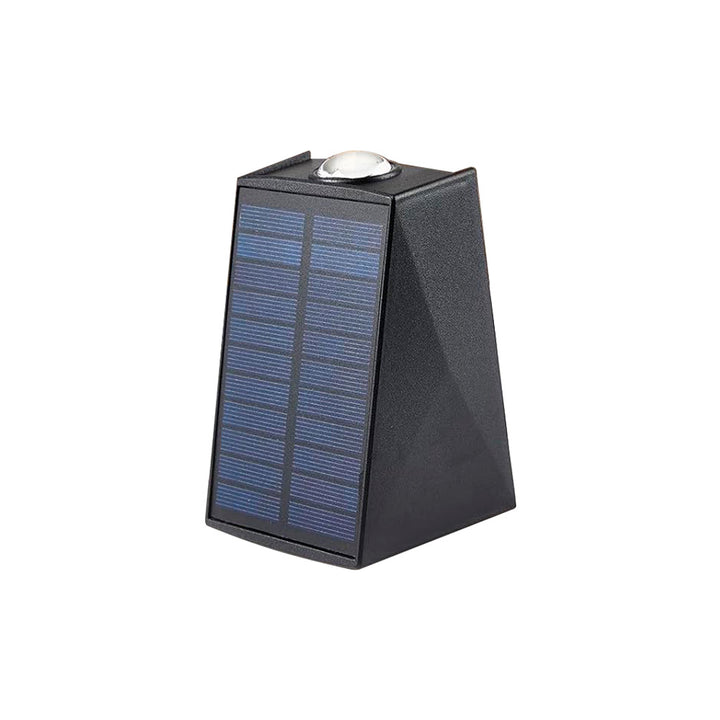 Angled Bi-Directional Solar LED Wall Uplight-Downlight With Integrated Photovoltaic Panel And Prism Lens Stornfield