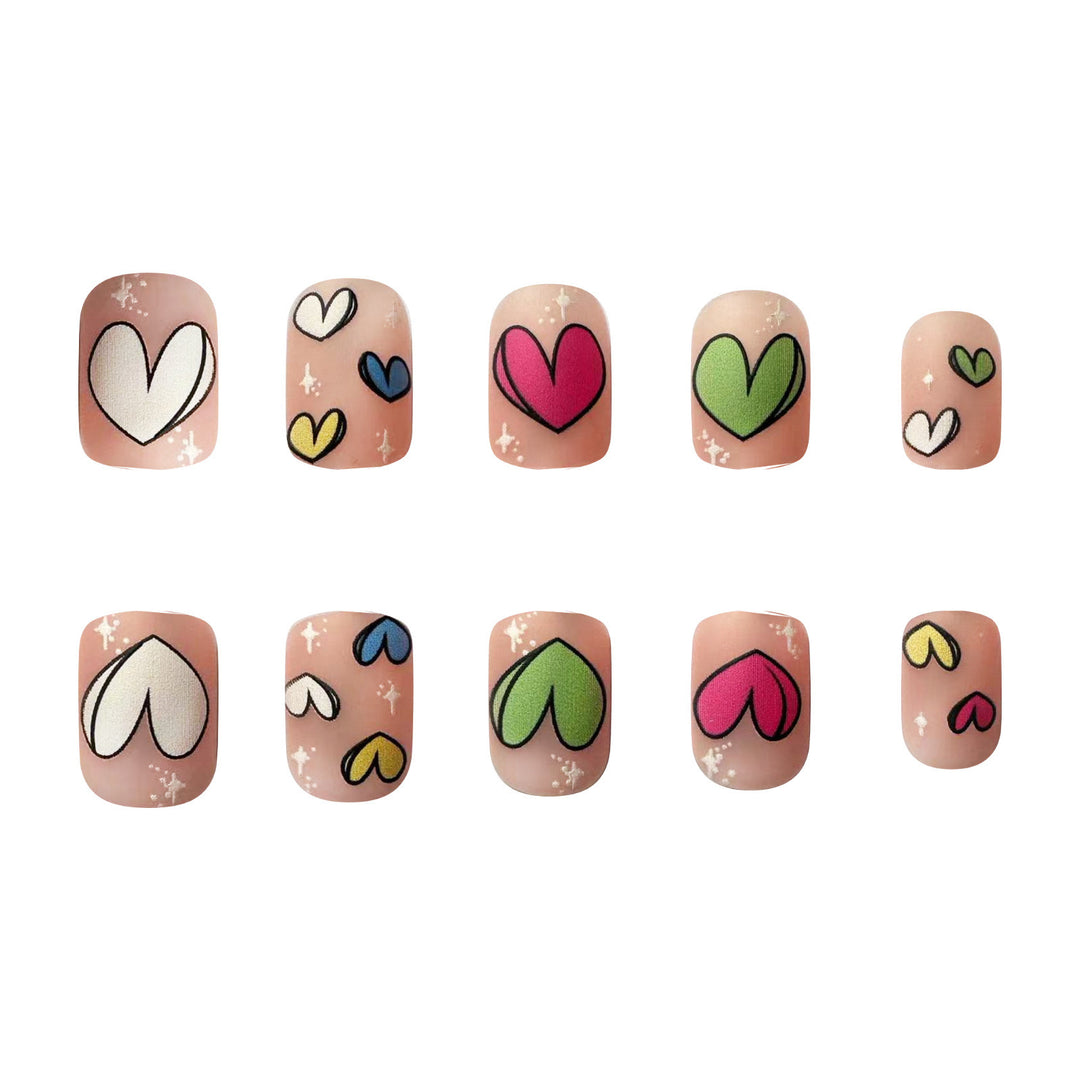Artificial nail set with playful heart patterns Stornfield