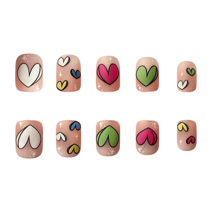 Artificial nail set with playful heart patterns Stornfield