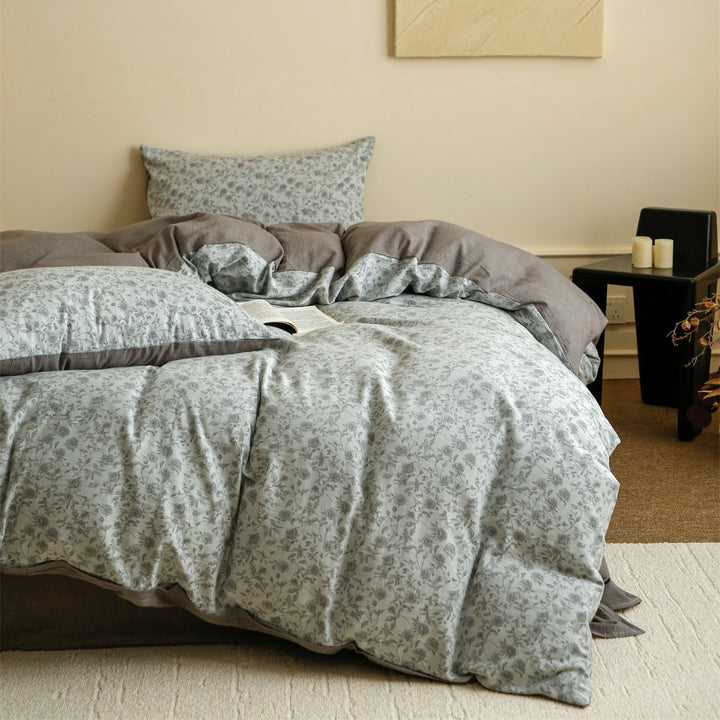 Breathable Organic Cotton Pinstripe Botanical Duvet Cover & Sham Set