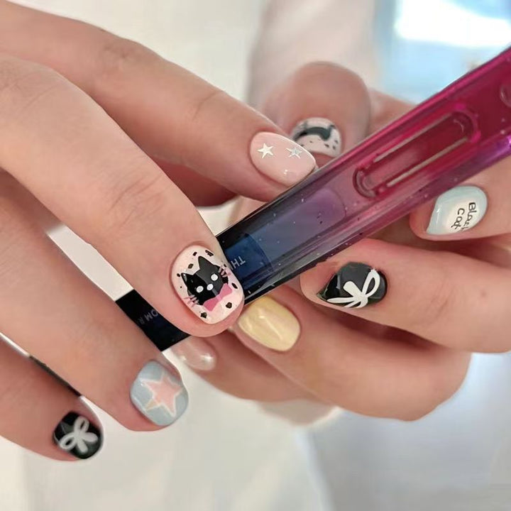 Playful Cat-Themed Press-On Nail Set Stornfield
