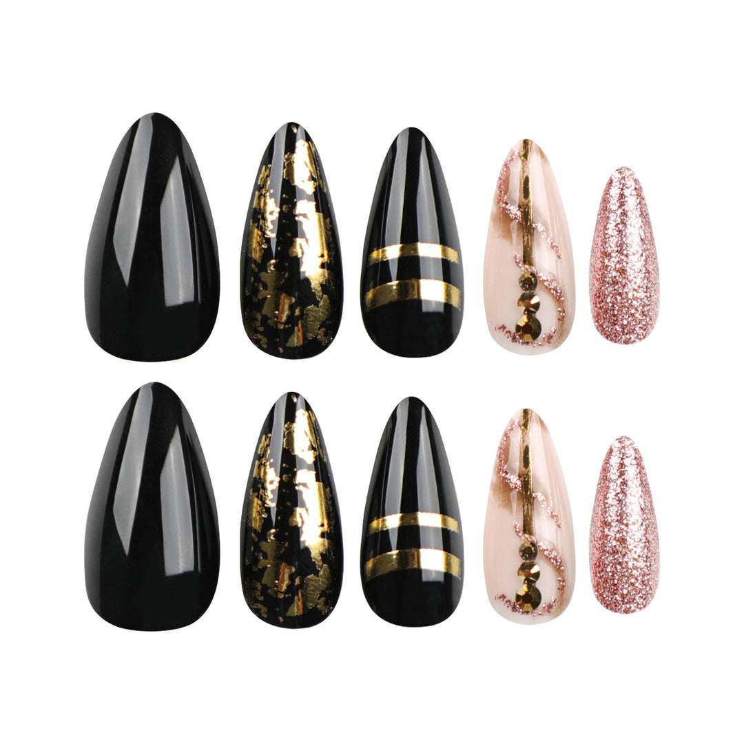 Glamorous stiletto nails with golden accents Stornfield
