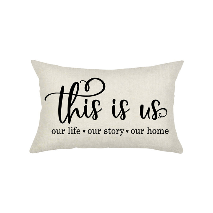 Hand-Lettered Script Lumbar Pillow Cover Linen-Blend with Heart Motif