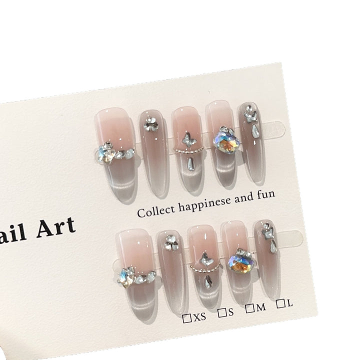Elegant Gemstone-Embellished Press-On Nail Art Set
