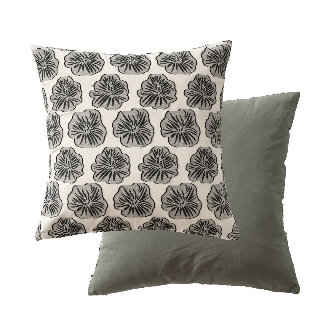 Decorative embroidered cushion cover made of cotton-linen with floral relief pattern Stornfield