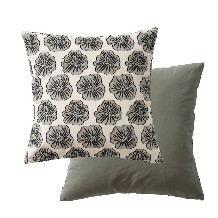 Decorative embroidered cushion cover made of cotton-linen with floral relief pattern Stornfield