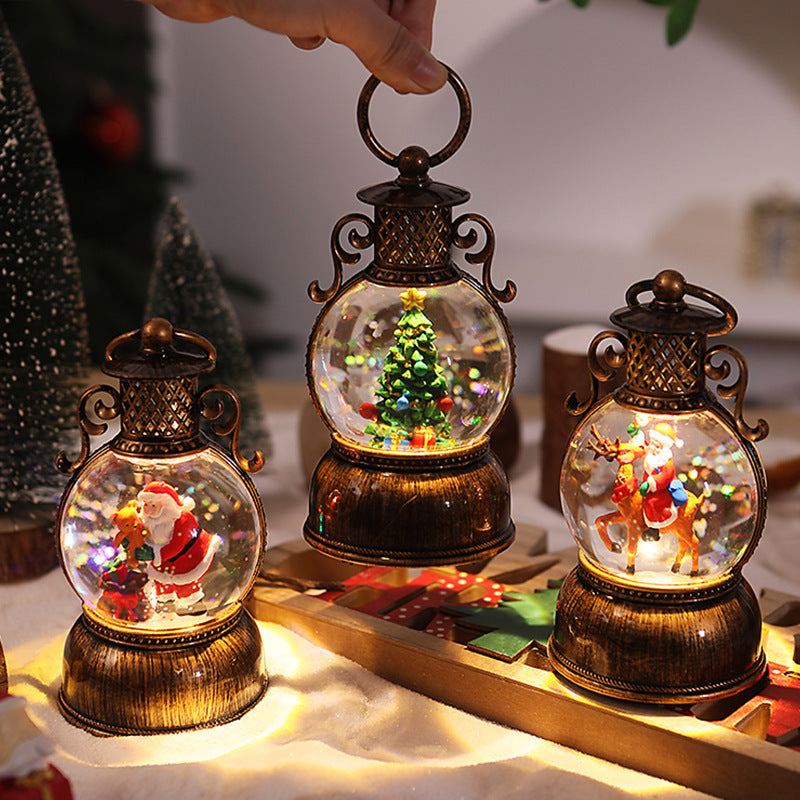 Nostalgic Christmas lantern with movable snowman scene Stornfield