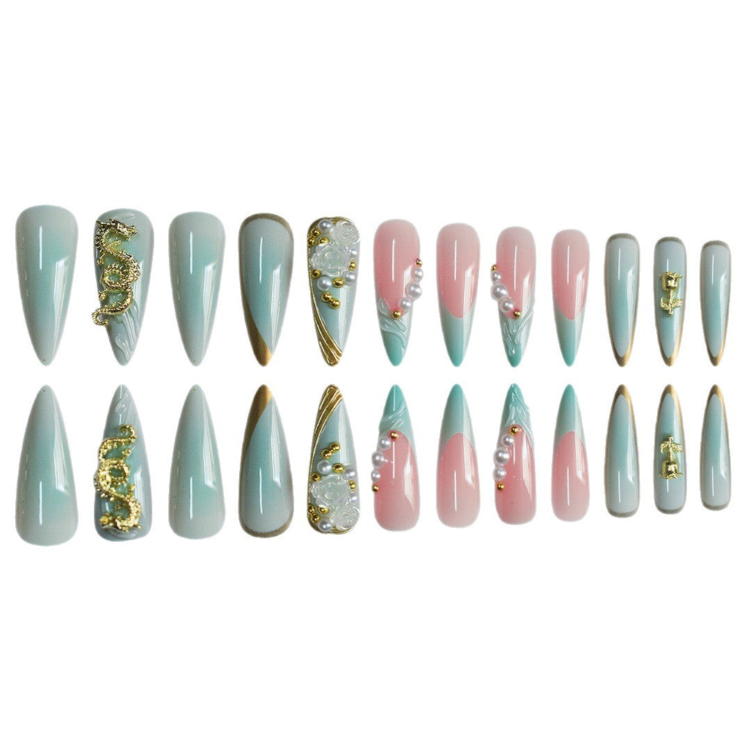 Luxurious Rhinestone and Floral Press-On Nail Art Stornfield