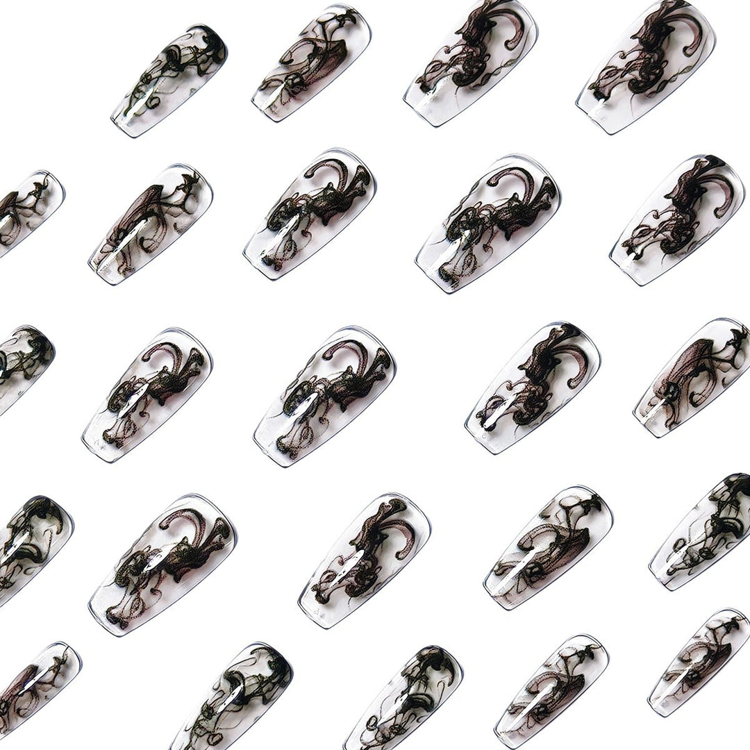 Artificial nails with modern transparent marble effect Stornfield