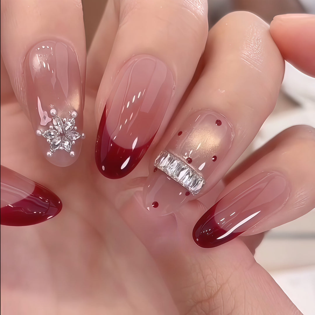 Artificial nails with festive design and rhinestone details Stornfield