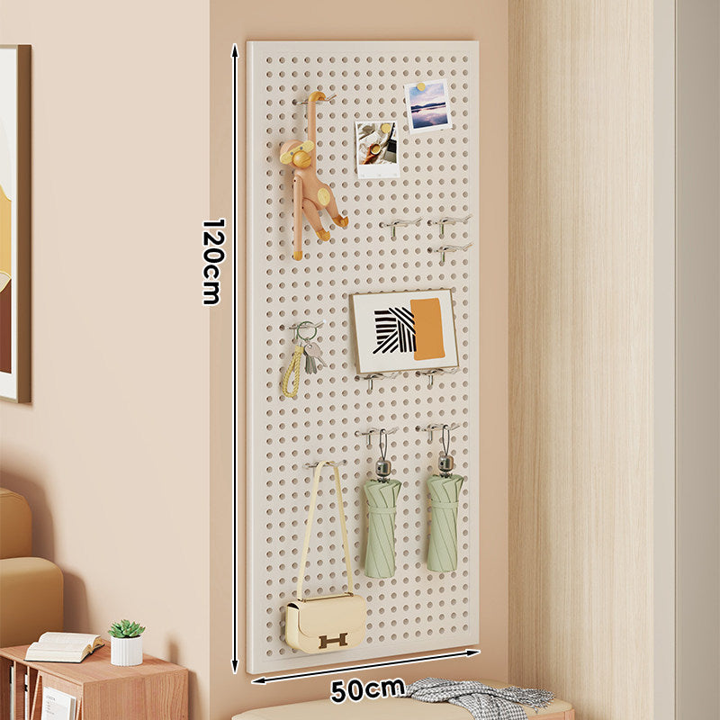 Large Vertical Perforated Wall Storage Panel with Adjustable Hooks and Accessory Mounts