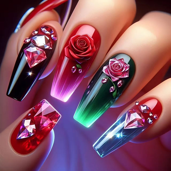Artificial nails with floral and glittering accents Stornfield