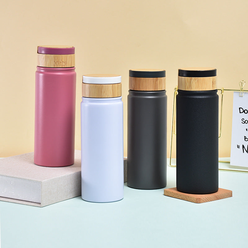 Ladies stylish and versatile stainless steel drinking bottle with bamboo lid Stornfield