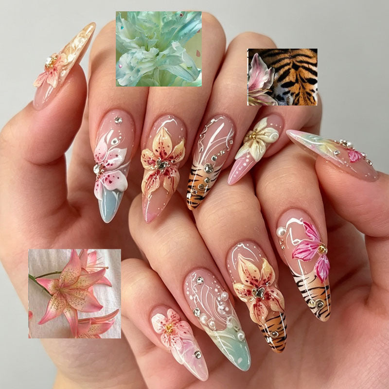 Artistic Floral Design Press-On Nail Tips Set Stornfield