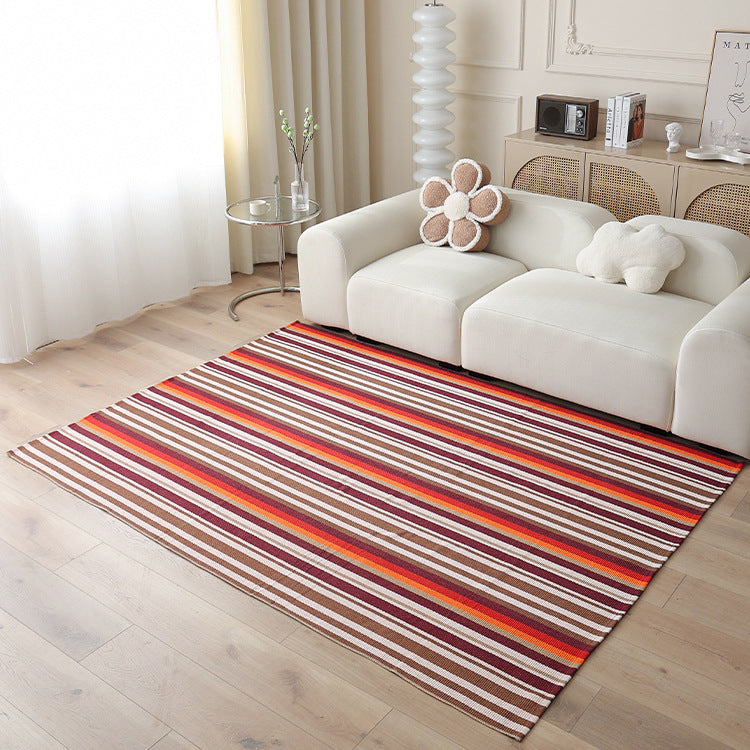 Woven living area rug with large check pattern and flat cotton texture Stornfield