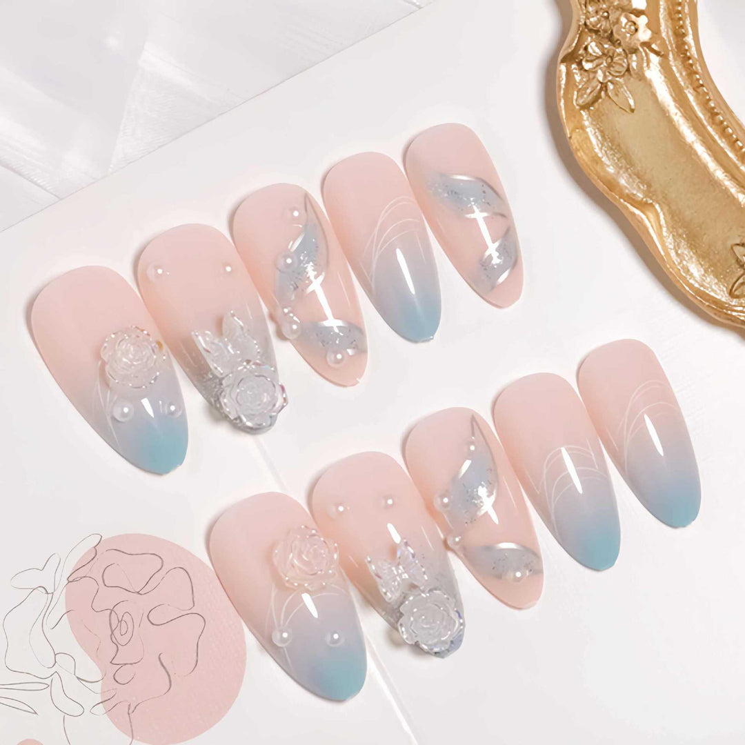 Premium 3D Floral Design Press-On Nails Stornfield