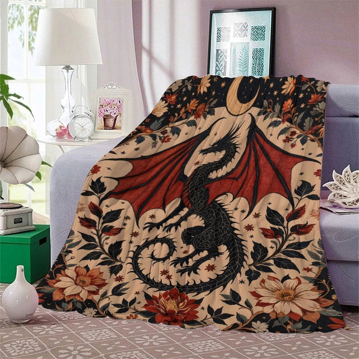 Dragon-Themed Mystical Fleece Blanket